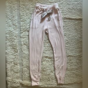 Abercrombie & Fitch Women’s Pink Ribbed Sleepwear Pants with Satin Tie - XS